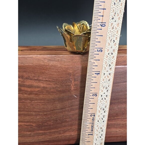 Handcrafted Wooden Clutch Bag Purse Natural Wood Gold Tone Cross Body Floral - Picture 12 of 13